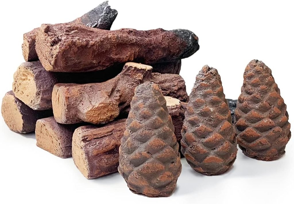 Madera de cerámica para chimeneas de bioetanol, Troncos de Gas, 10 Piezas de leña de cerámica Decorativa para Interiores y Exteriores, Insertos de Gas